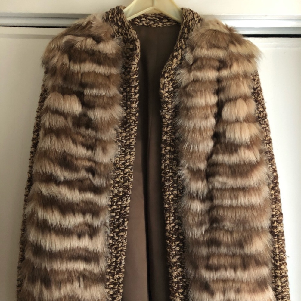 Vintage Fur Jacket Coat Knit Boucle Sweater 1970’s Small Medium